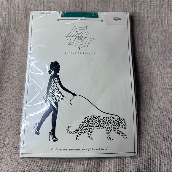 Charlotte Olympia Back Seam Spiderweb Tights Green Rare - Picture 1 of 5